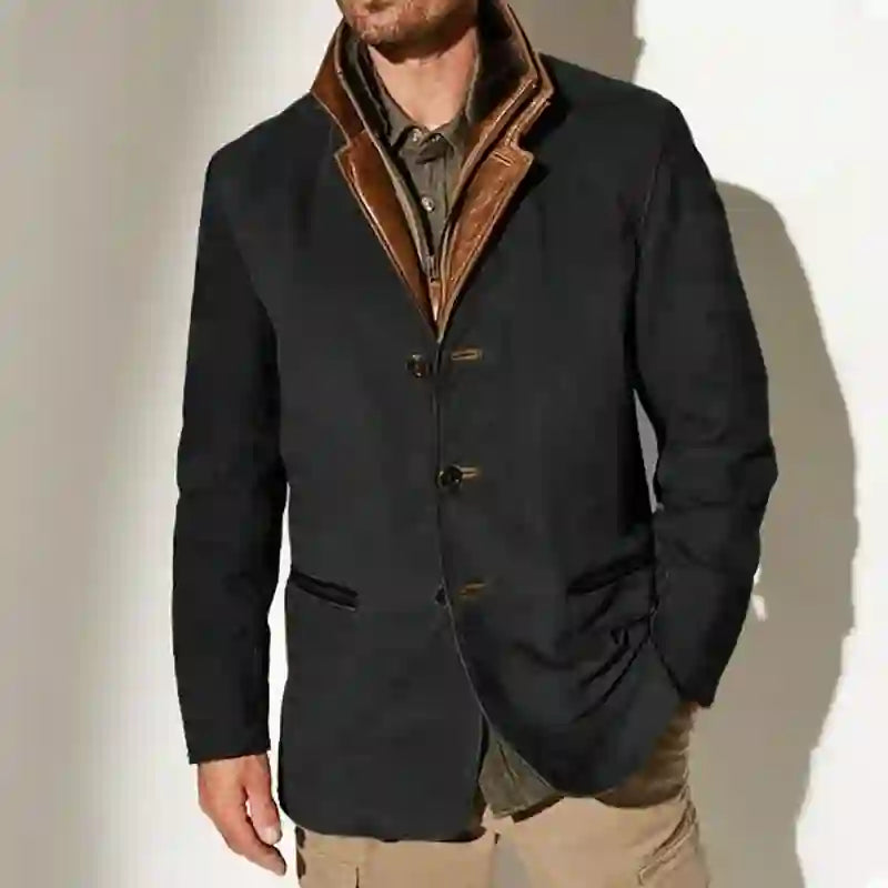 Caleb - Men's Vintage Suede Layered Collar Button Coat
