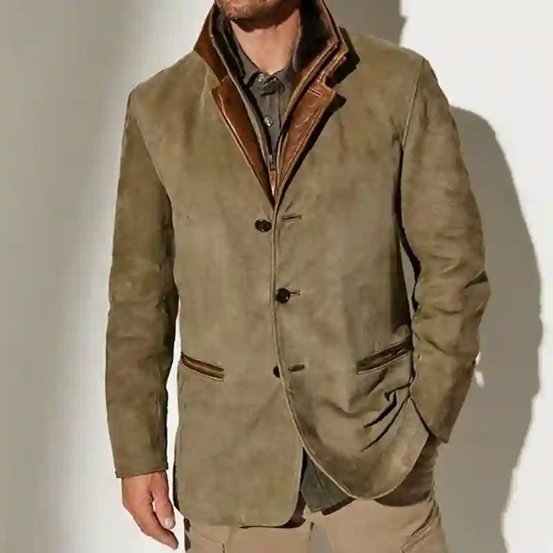 Caleb - Men's Vintage Suede Layered Collar Button Coat