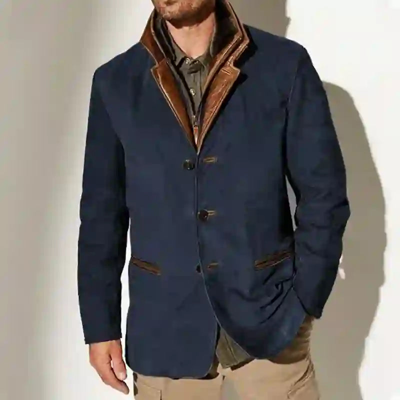 Caleb - Men's Vintage Suede Layered Collar Button Coat