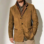 Caleb - Men's Vintage Suede Layered Collar Button Coat