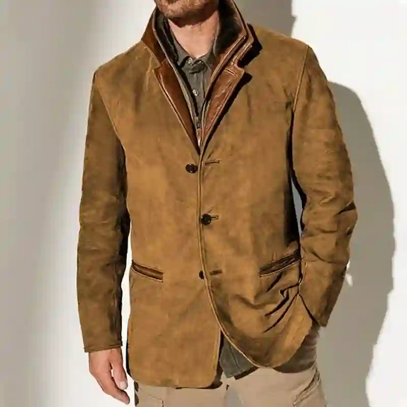 Caleb - Men's Vintage Suede Layered Collar Button Coat