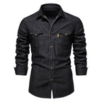 Caleb - Men's Classic Denim Long Sleeve Shirt