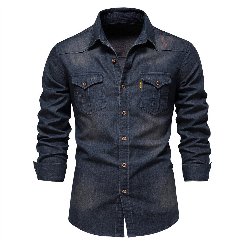 Caleb - Men's Classic Denim Long Sleeve Shirt