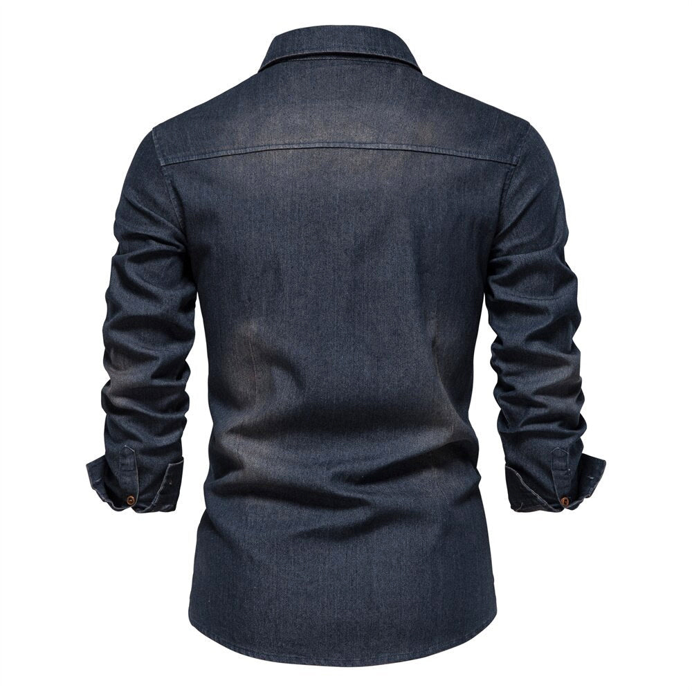 Caleb - Men's Classic Denim Long Sleeve Shirt