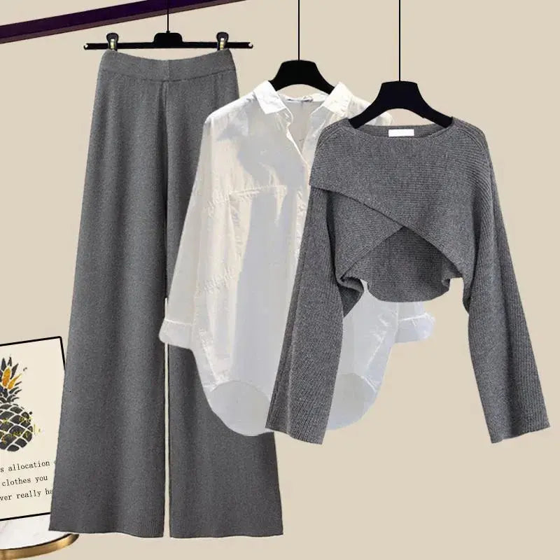 Callie - Women’s Three-Piece Knit Shirt and Trouser Set