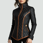 Camila - Women's Quilted Contrast-Trim Fitted Jacket