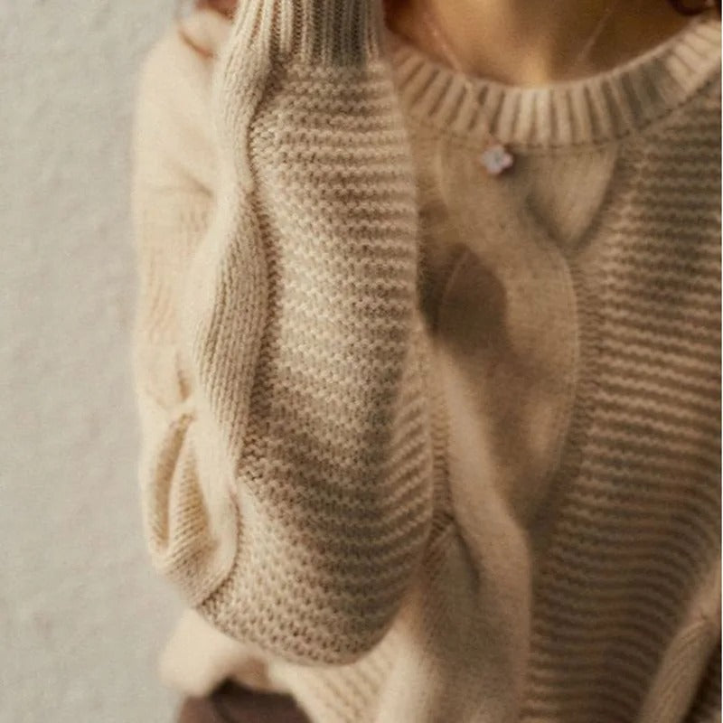 Carla - Women's Hand-Knit Cotton Crewneck Sweater