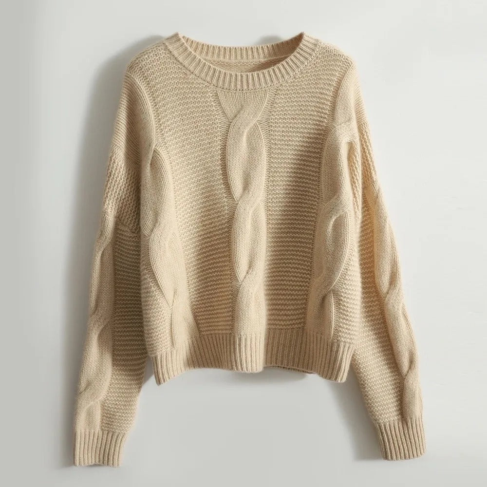 Carla - Women's Hand-Knit Cotton Crewneck Sweater
