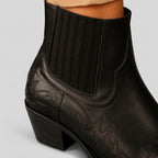 Cecilia - Women's Pointed-Toe Ankle Boots with Embroidered Western Details