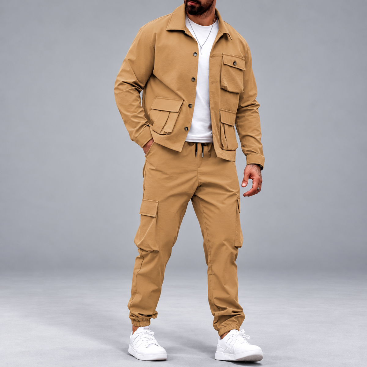 Chase - Men's Cargo Jacket and Joggers Two-Piece Set