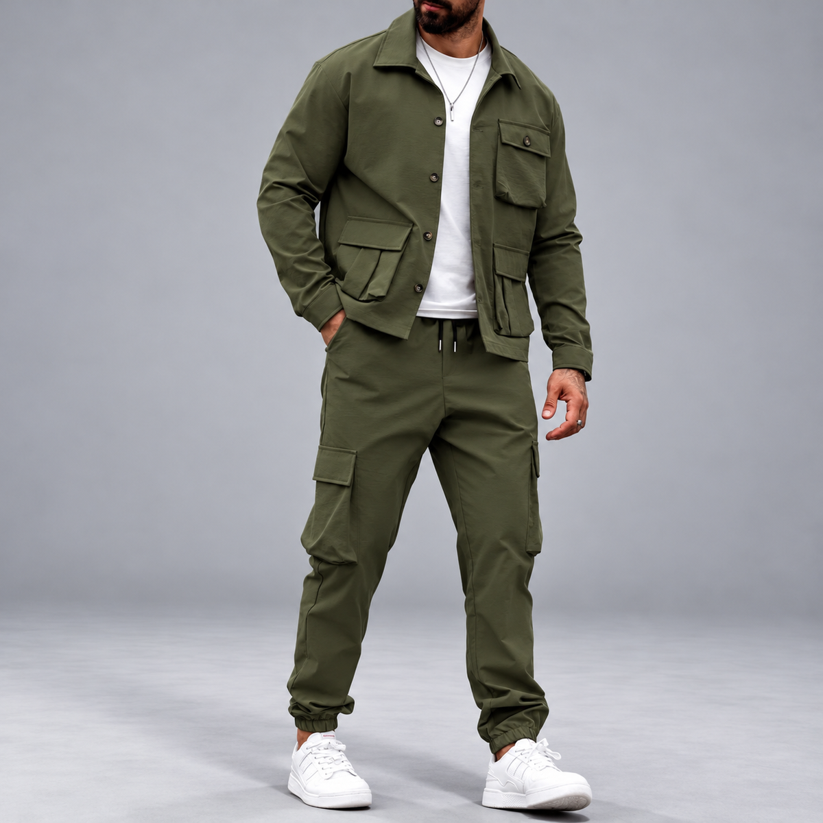 Chase - Men's Cargo Jacket and Joggers Two-Piece Set