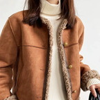 Claire - Women's Sherpa-Lined Suede Look Jacket