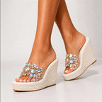 Claire - Women's Crystal Embellished Espadrille Wedges