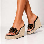 Claire - Women's Crystal Embellished Espadrille Wedges