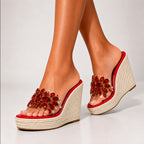 Claire - Women's Crystal Embellished Espadrille Wedges