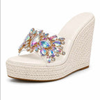Claire - Women's Crystal Embellished Espadrille Wedges