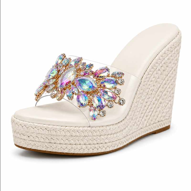 Claire - Women's Crystal Embellished Espadrille Wedges