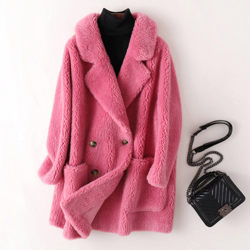 Clara - Women's Faux Shearling Double-Breasted Coat