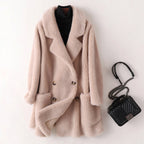 Clara - Women's Faux Shearling Double-Breasted Coat