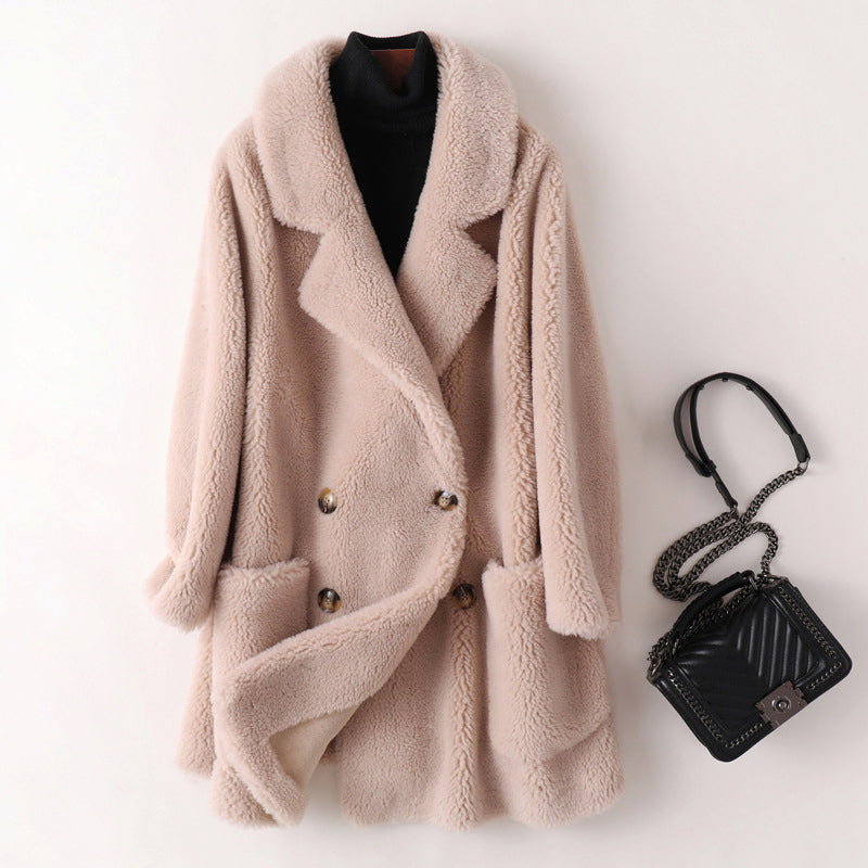 Clara - Women's Faux Shearling Double-Breasted Coat