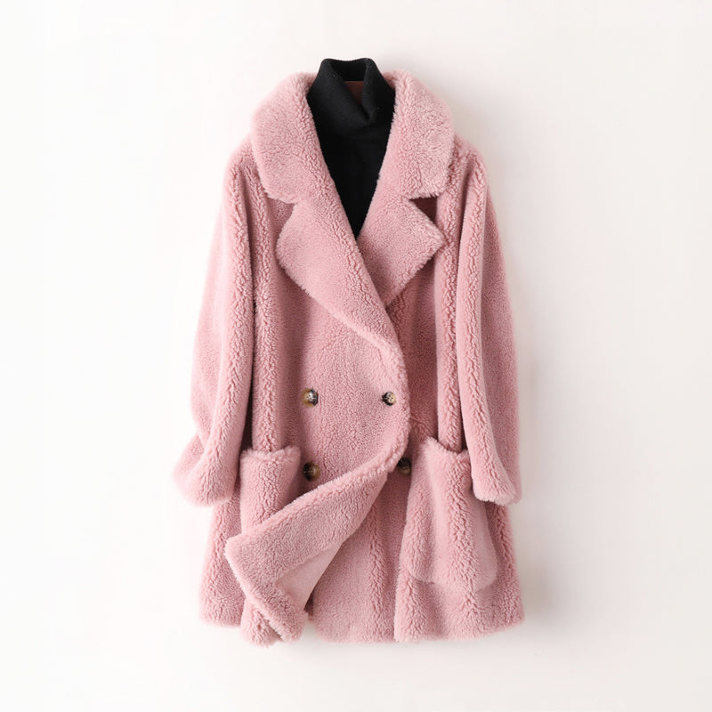 Clara - Women's Faux Shearling Double-Breasted Coat