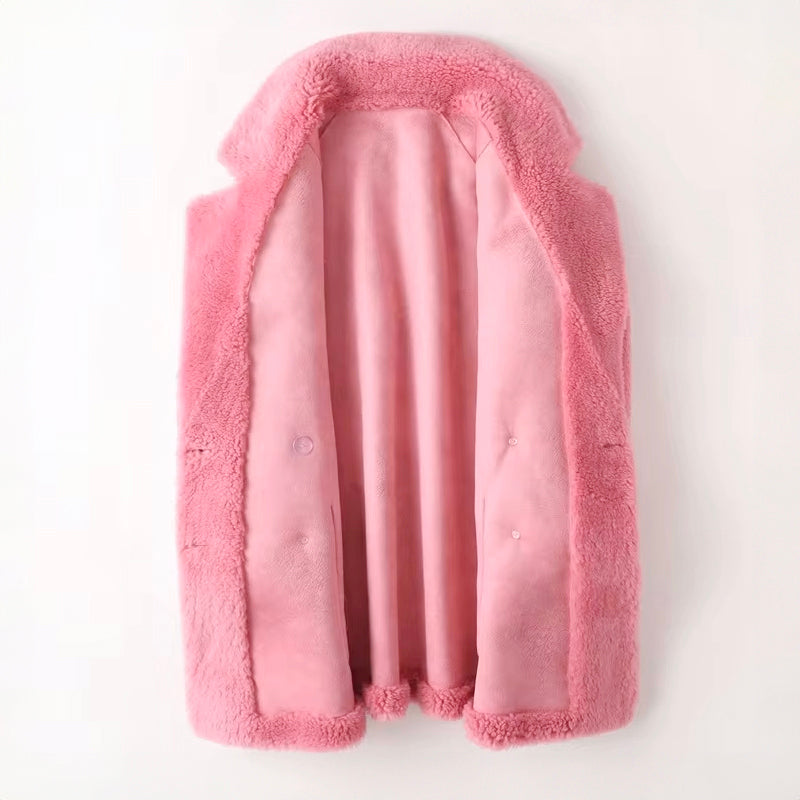 Clara - Women's Faux Shearling Double-Breasted Coat