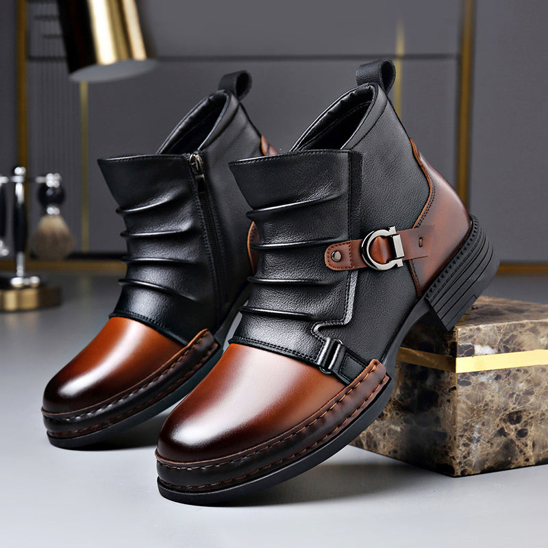 Colter - Men's Two-Tone Buckle Leather Ankle Boots