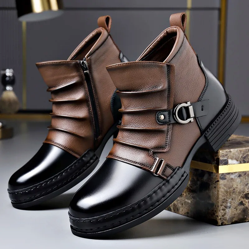 Colter - Men's Two-Tone Buckle Leather Ankle Boots
