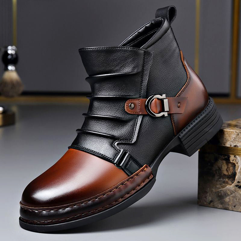 Colter - Men's Two-Tone Buckle Leather Ankle Boots