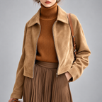 Courtney - Women's Faux Suede Zip-Front Cropped Jacket