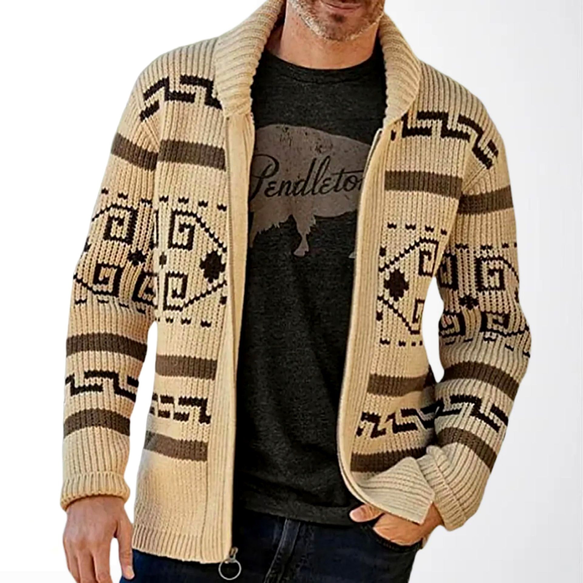 Crispin - Men's Wool Shawl Collar Zip-Front Cardigan 2