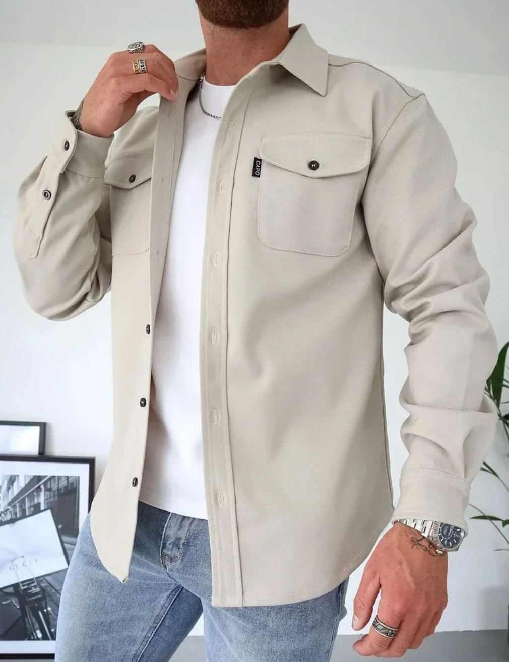 Cyrus - Men's Overshirt Jacket with Snap-Button Closure and Chest Pockets