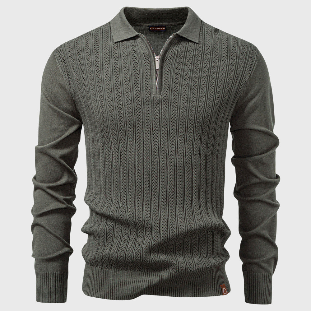 Daniel - Men’s Openwork Knit Half-Zip Long Sleeve Shirt