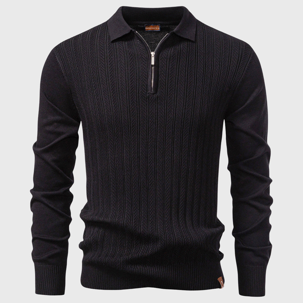 Daniel - Men’s Openwork Knit Half-Zip Long Sleeve Shirt