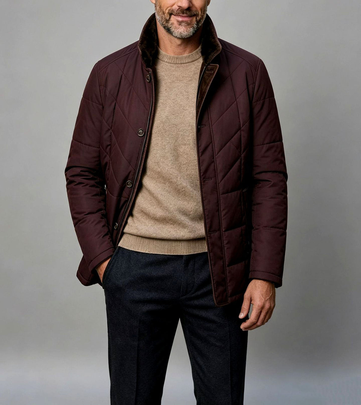Darwin - Men's Zip-Front Quilted Jacket with Contrast Piping