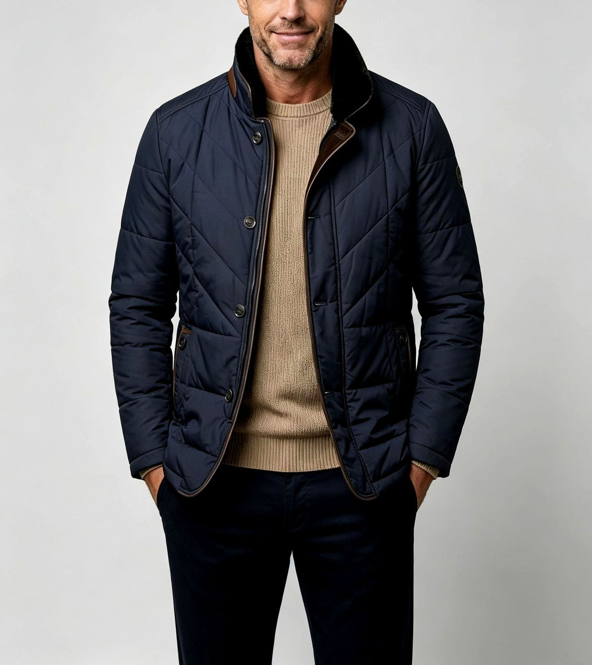 Darwin - Men's Zip-Front Quilted Jacket with Contrast Piping