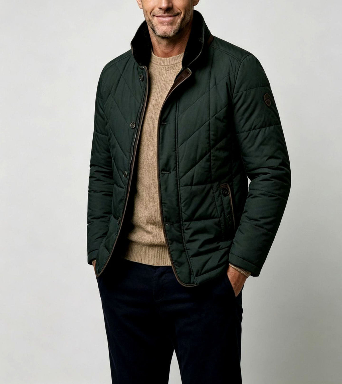 Darwin - Men's Zip-Front Quilted Jacket with Contrast Piping