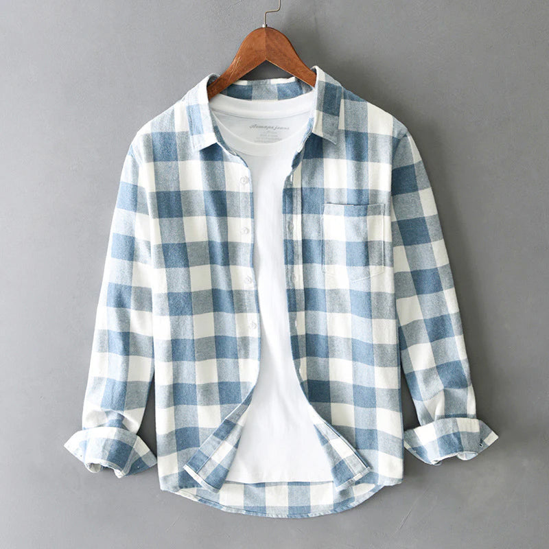David - Men's Brushed Cotton Plaid Button-Down Shirt