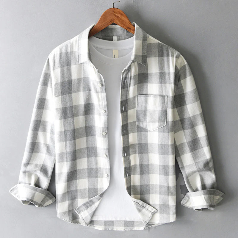 David - Men's Brushed Cotton Plaid Button-Down Shirt