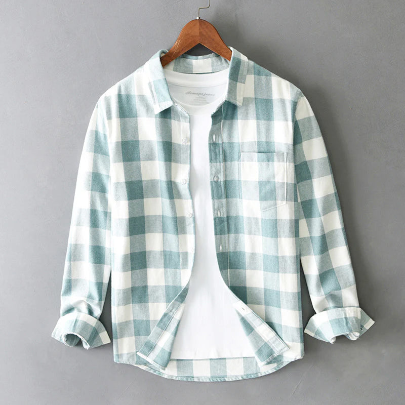 David - Men's Brushed Cotton Plaid Button-Down Shirt