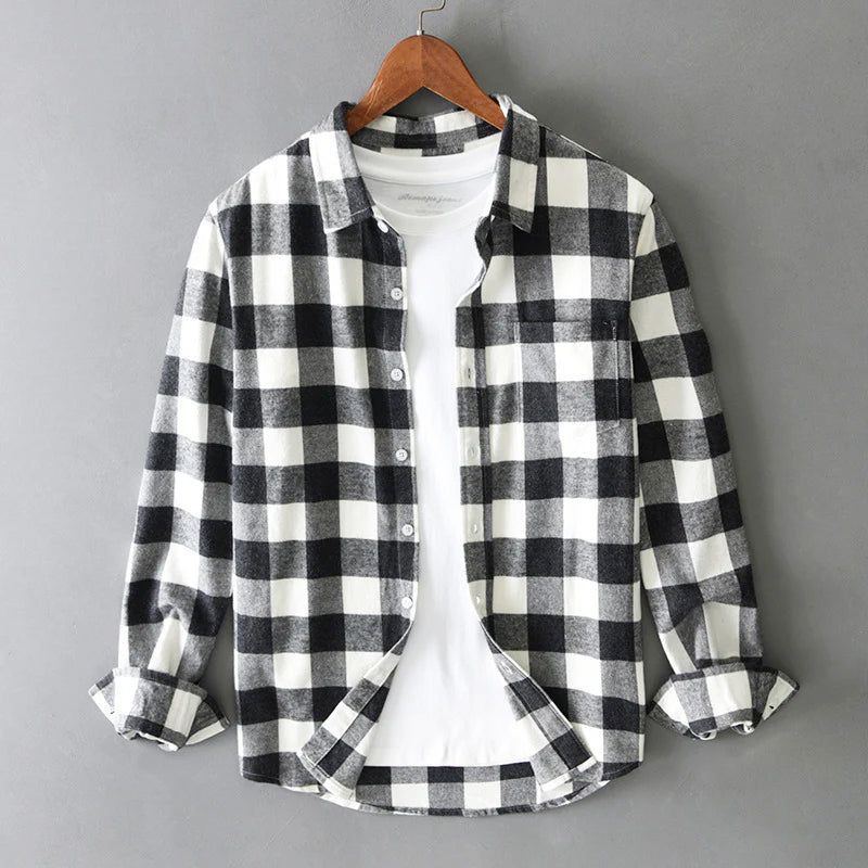 David - Men's Brushed Cotton Plaid Button-Down Shirt