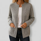 Delilah - Women's Ribbed Cardigan with Round Neckline