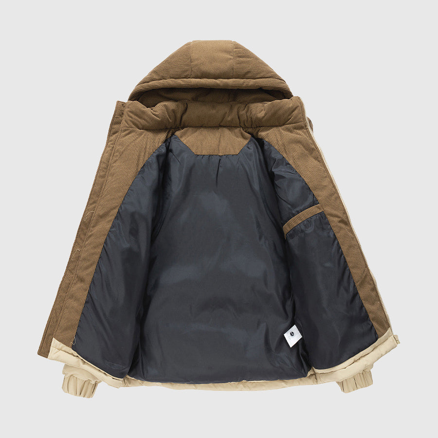 Dustin - Men's Corduroy Panel Hooded Puffer Jacket