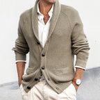 Eamon - Men's Ribbed Shawl Collar Button-Front Cardigan