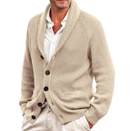 Eamon - Men's Ribbed Shawl Collar Button-Front Cardigan