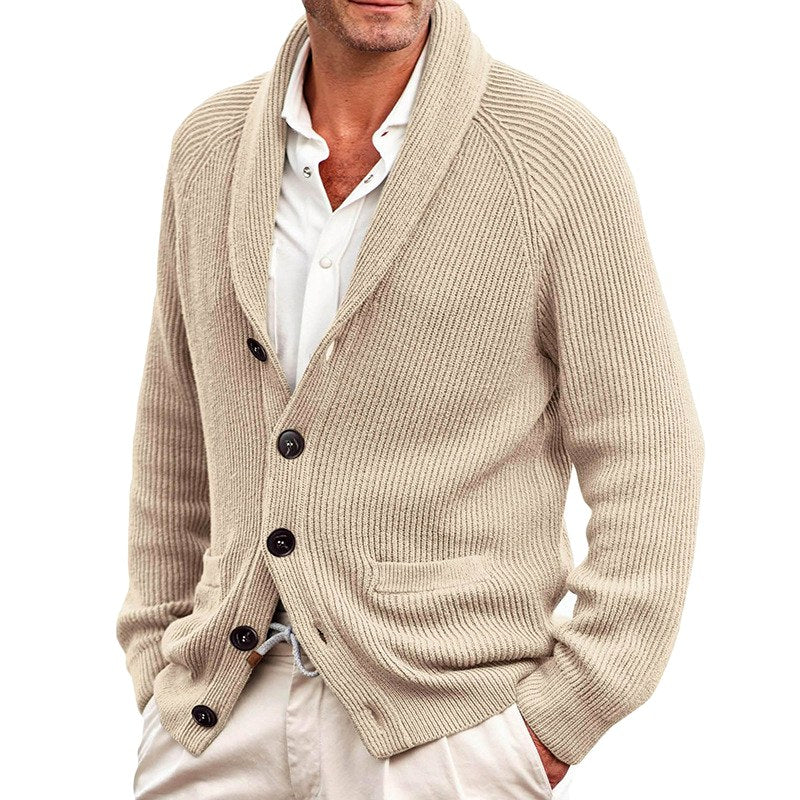 Eamon - Men's Ribbed Shawl Collar Button-Front Cardigan