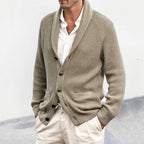 Eamon - Men's Ribbed Shawl Collar Button-Front Cardigan