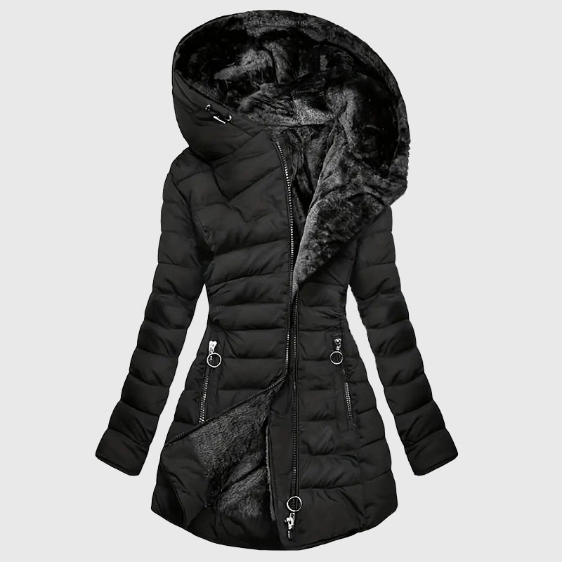 Eliza - Women's Hooded Puffer Coat with Faux Fur Interior
