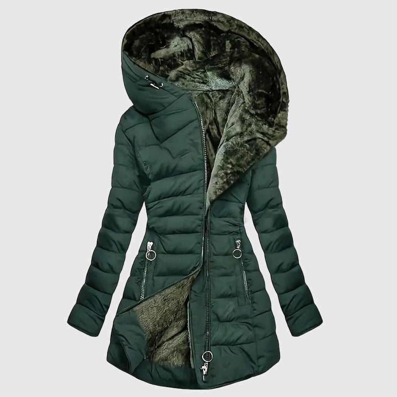 Eliza - Women's Hooded Puffer Coat with Faux Fur Interior