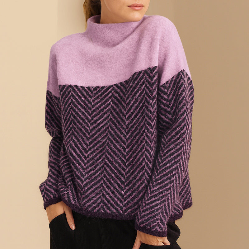 Elora - Women's Textured Chevron Pattern Pullover Sweater